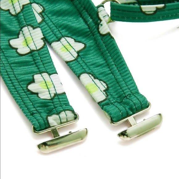 Green Floral Front Tie One Piece Swimsuit - Picture 4 of 5